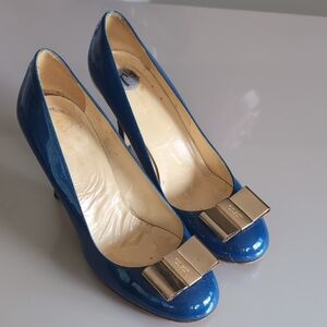 Kate Spade Blue Heels with Gold Bow
